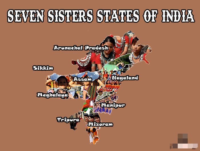 Map of the eight Northeast Indian states
